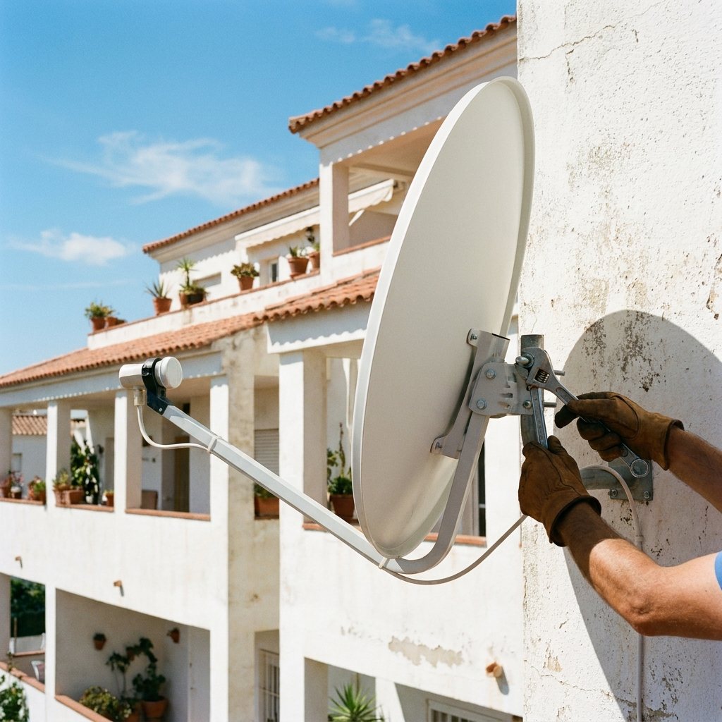 Antena parabólica instalada en la fachada de un edificio